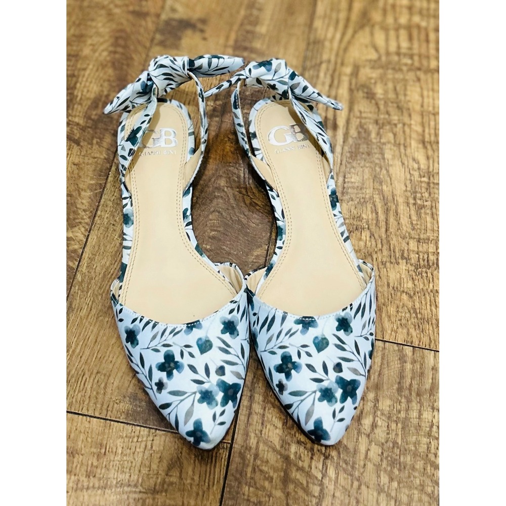 GB Gianni Bini Floral Pointed‎ Toe Ankle Wrap Flats Shoes size 6.5